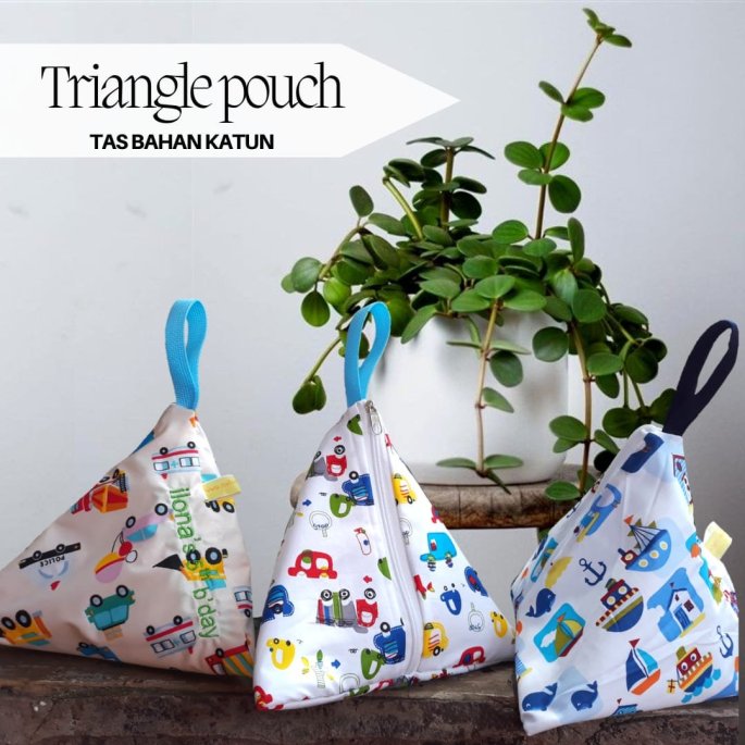 souvenir ulang tahun anak triangle pouch simple - natural handmade
