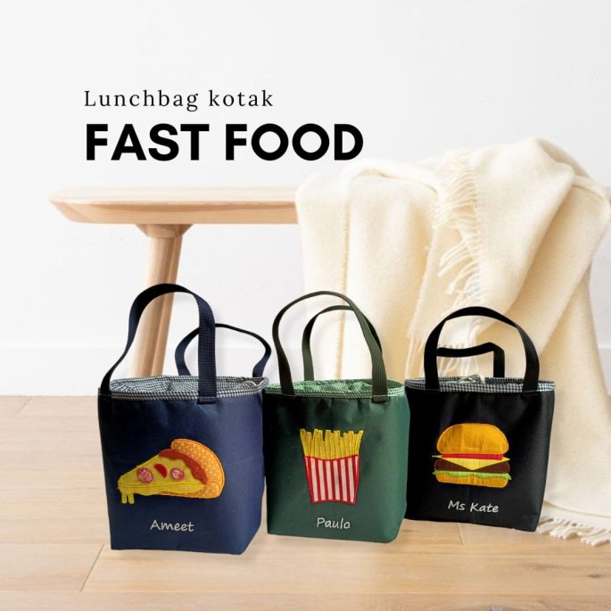 lunch bag fast food souvenir ulang tahun tema makanan - natural handmade
