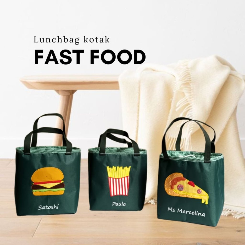 lunch bag fast food souvenir ulang tahun tema makanan - natural handmade