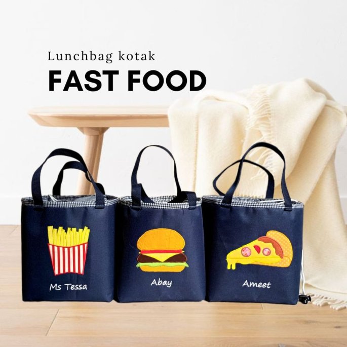 lunch bag kotak fast food souvenir ulang tahun tema makanan - natural handmade